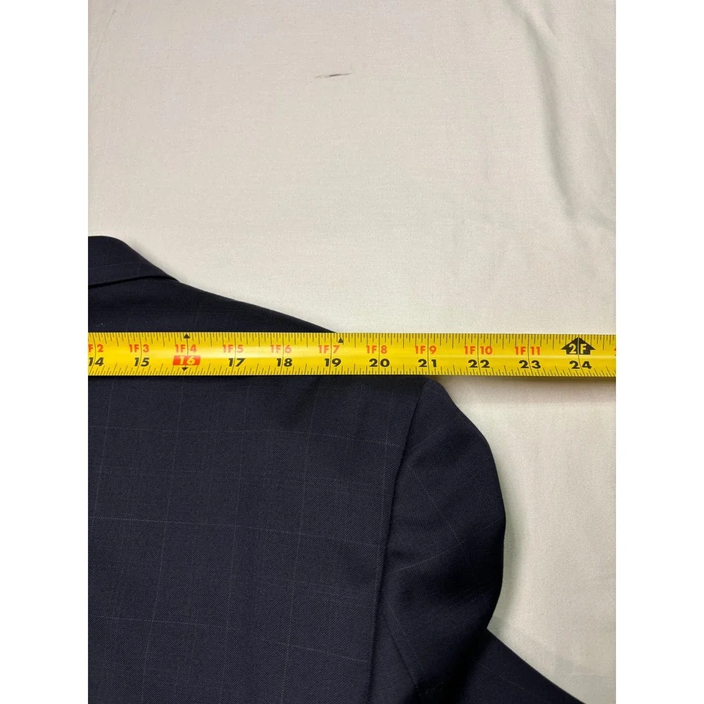 Gianni Manzoni Navy Windowpane Suit Reda Super 110s Wool Italy Mens 46L W38 L29